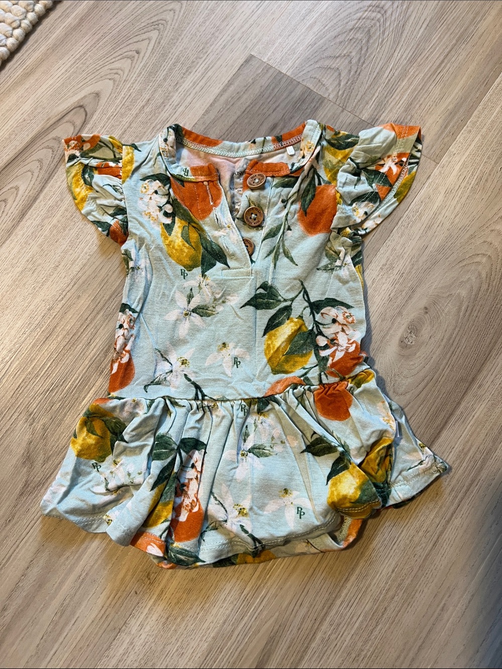 🍋 Posh Peanut Light Blue Citrus Floral Baby Bodysuit Dress